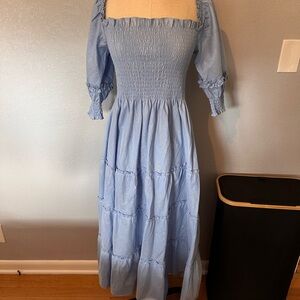 Hill House Sky Blue Smocked Long Sleeve Dress